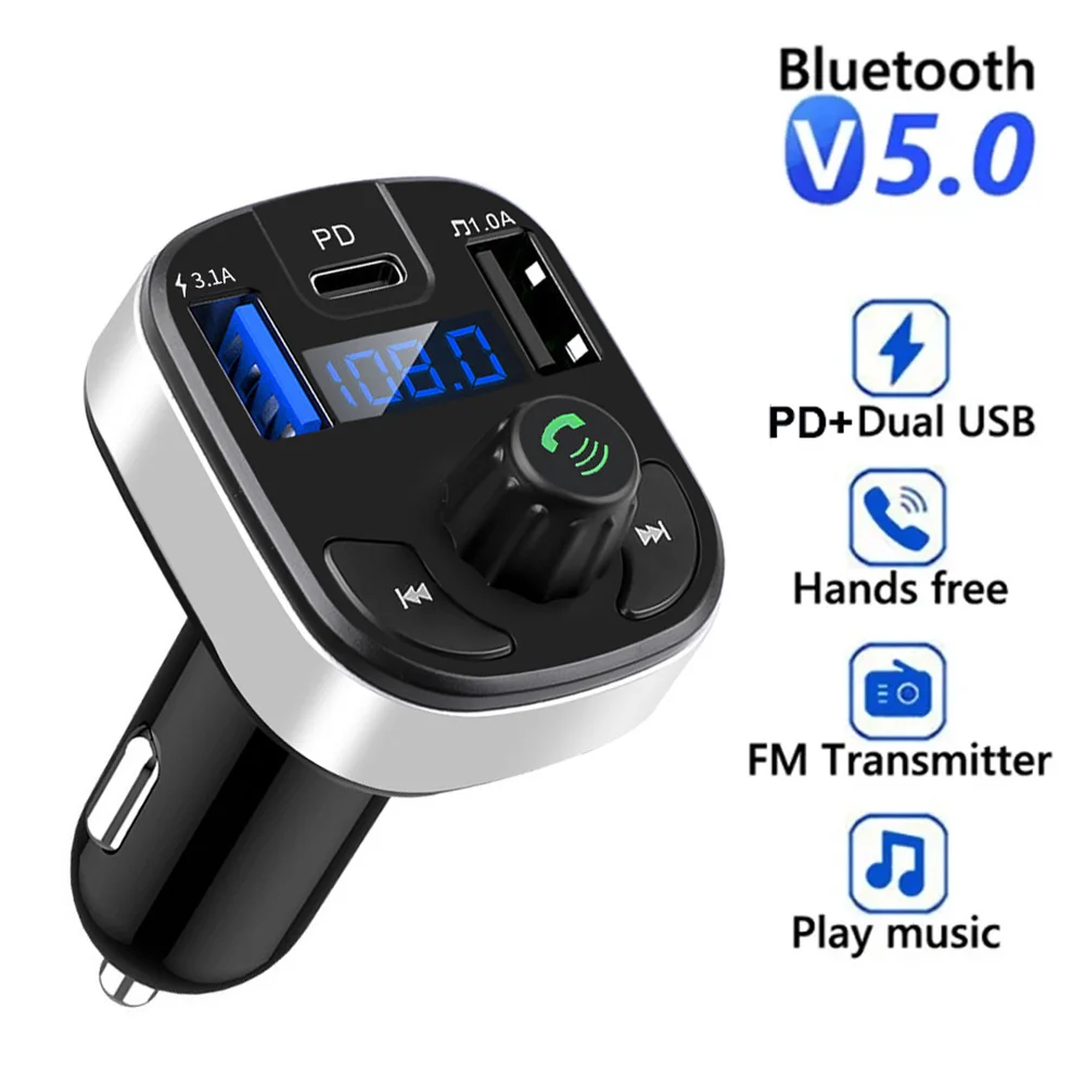 Transmetteur FM Bluetooth 5.0 pour voiture, USB PD Type C, chargeur de  voiture à charge rapide, modulateur FM mains libres pour touristes,  microphone Bluetooth - AliExpress