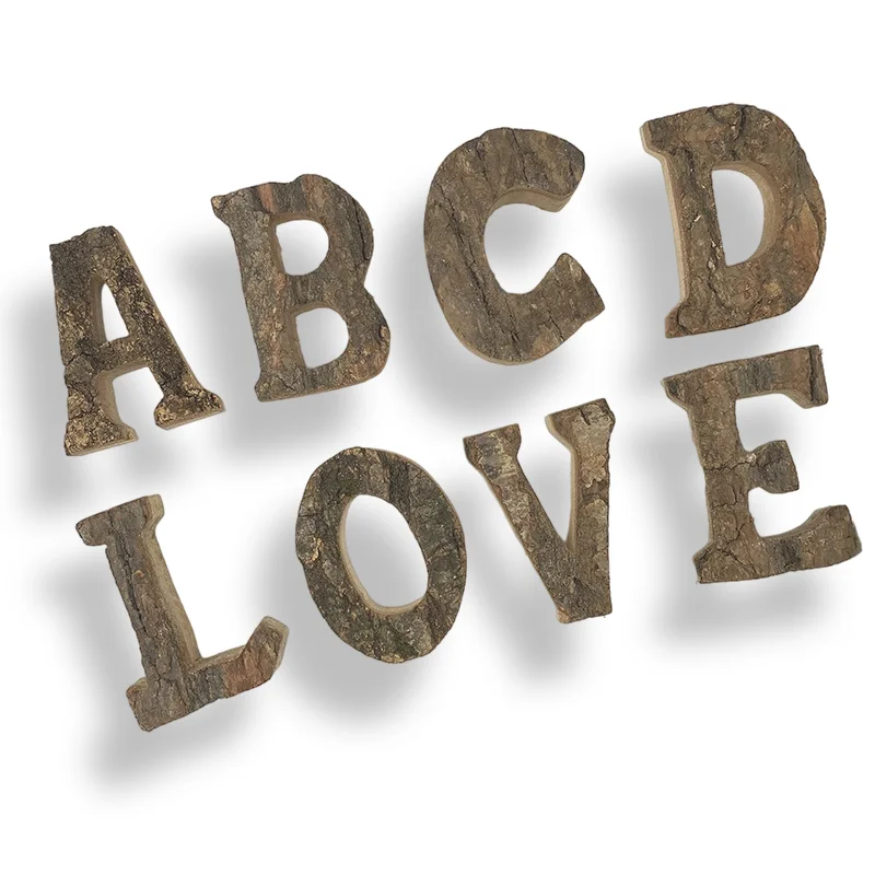 Vintage Bark Wooden Alphabet & Number Decor 6