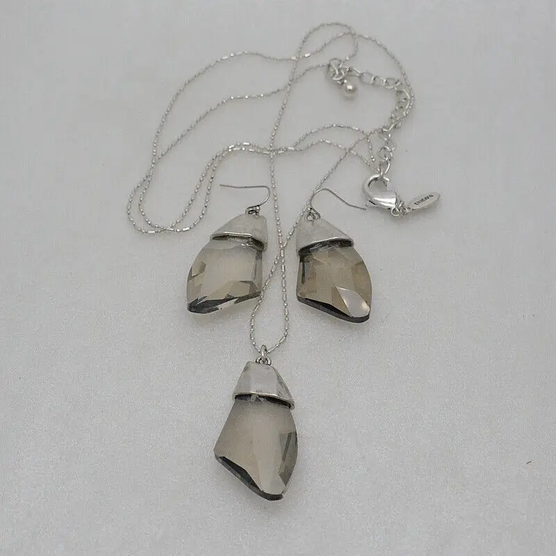 

Chico's jewelry antique silver earrings faceted clear cut glass pendant necklace