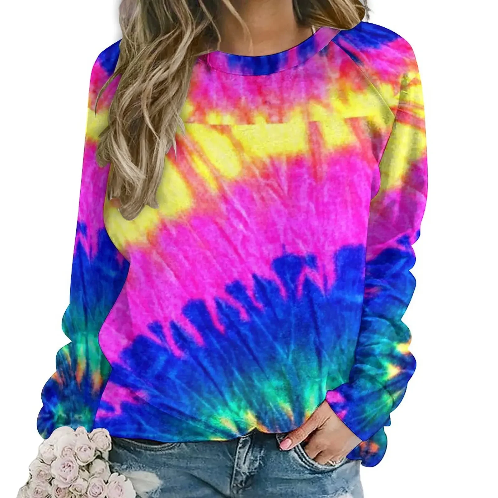 

Tie Dye Spiral Hoodies Spring Circle Rainbow Pattern Street Style Oversized Hoodie Womens Long Sleeve Funny Graphic Casual Top