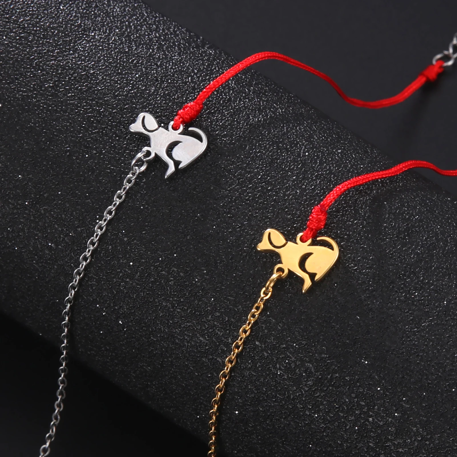 Cute Dog Women's Hand Bracelet Wax Cord Stainless Steel Gold Color - PeticaDeals