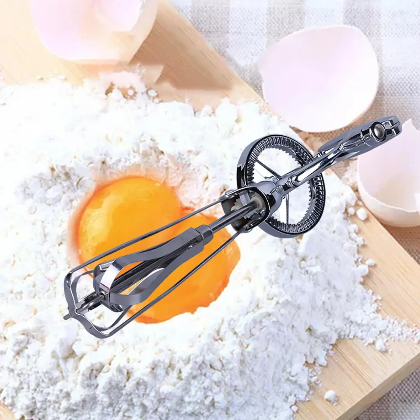 

Manual Stainless Steel Household Kitchen Supplies Egg Beater with Rotary Handle