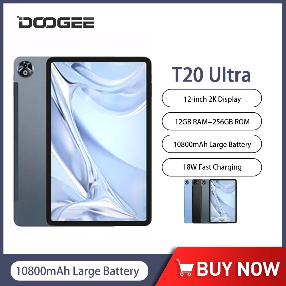 DOOGEE T20 Ultra Tablet 6nm 12 Inch 2K Octa Core  12GB RAM+256GB ROM 10800mAh 16MP Android 13 Tablet Pc Quad Box Stereo Speakers original chuwi surbook 12 3 tablet pc intel apollo lake n3450 windows 10 quad core 6gb ram 128gb rom 12 3inch 2k screen