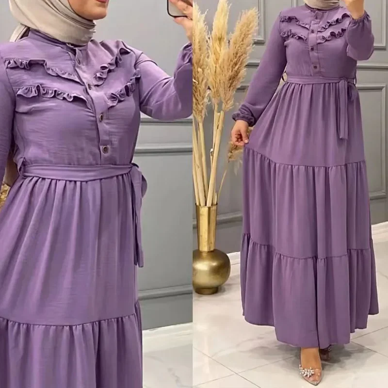 Ramadan Abayas for Women Dubai Caftan Kaftan Elegant Vestidos Eid Loose Belt Abaya Dress Muslim Party Dresses Arab Turkey Gown