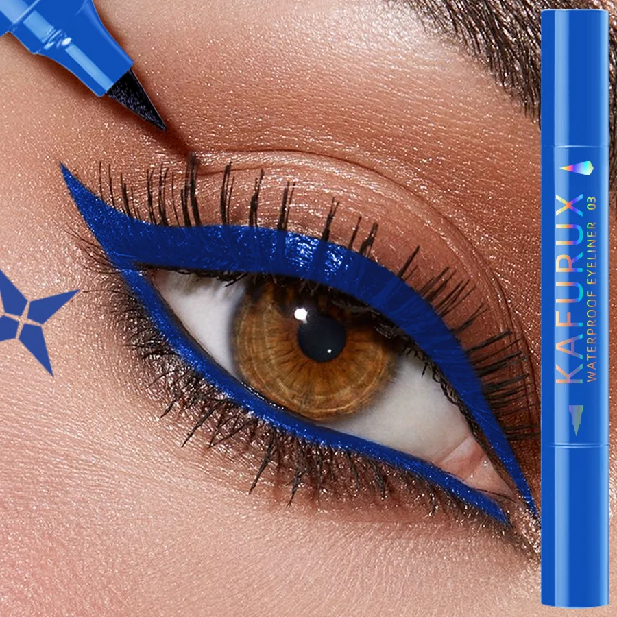 3 Colors Double Head Star Seal Eyeliner Waterproof Stamp Pen Black Blue Purple Eye Liner Pencil Fast Drying Lazy Eye Makeup 6