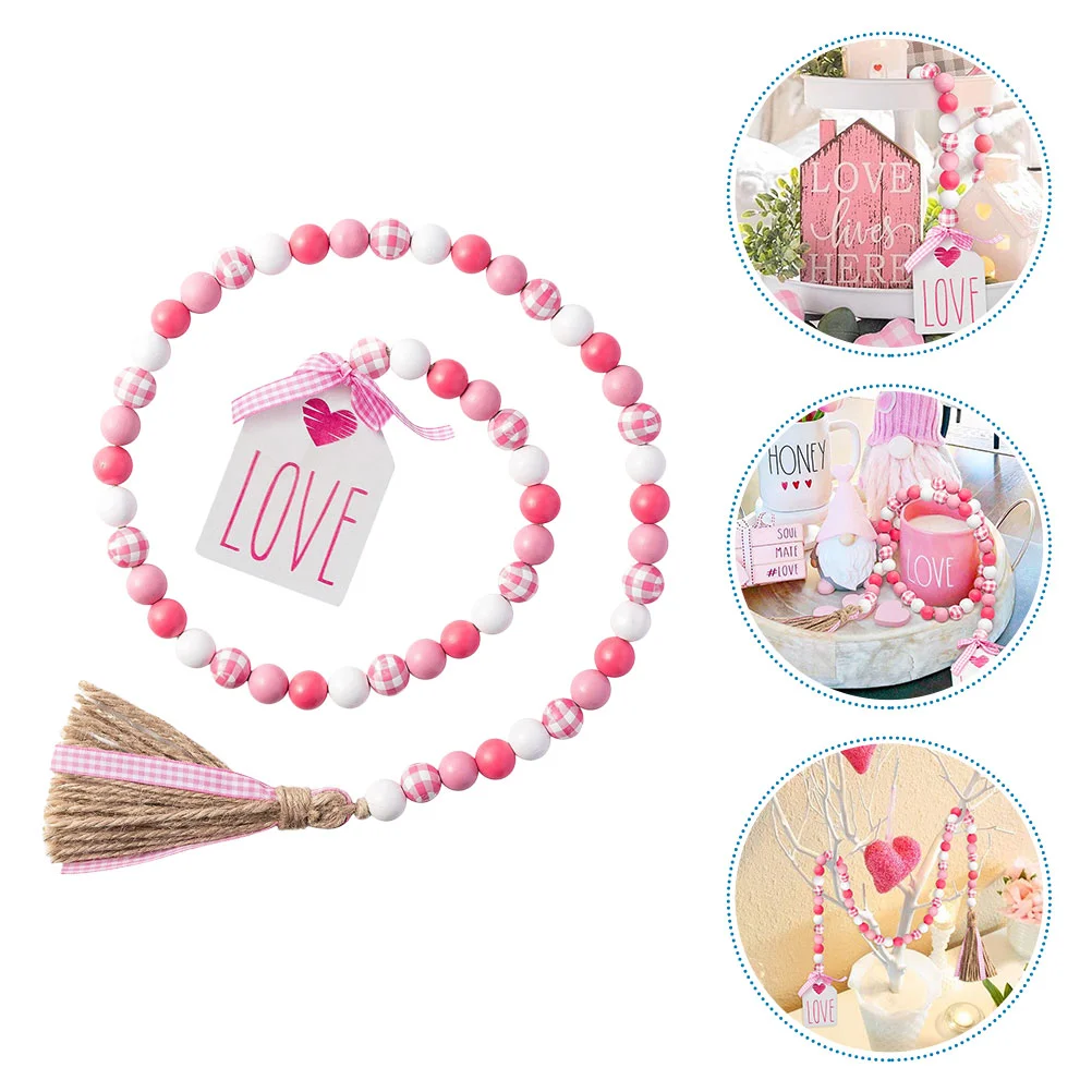 

Valentines Day Wooden Beaded Tassel Garland Home Wood Beads Decor Hanging Ornament