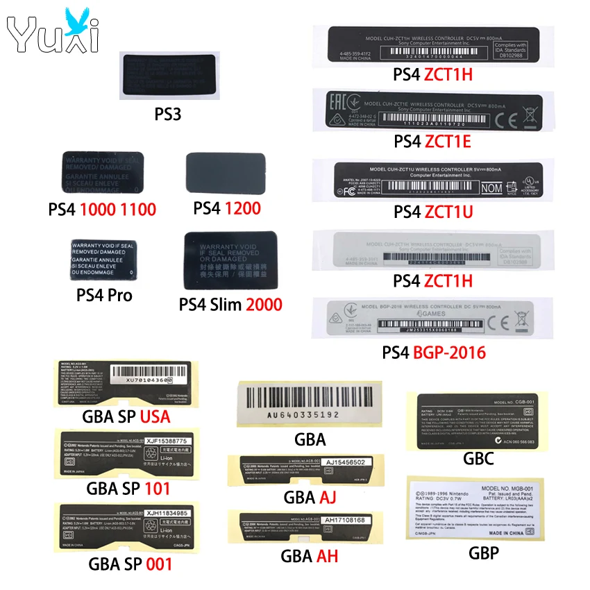 

YuXi For PS3 PS4 1000 1100 1200 Pro Slim 2000 Handle Barcode Sticker For Gameboy Advance GBA SP GBC GBP Back Sticker Lable Seals