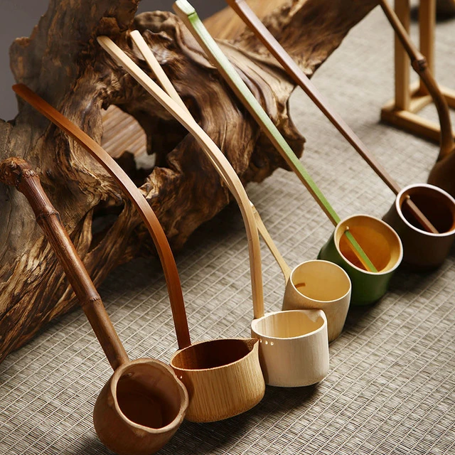 Japanese Style Water Scoop With Long Handle Split Tea Spoon Bamboo