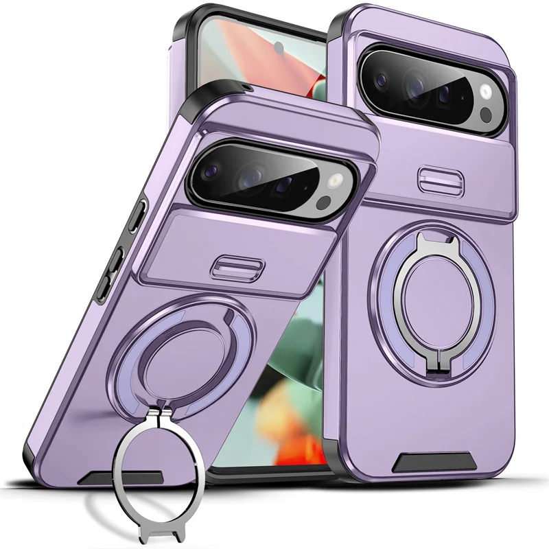 Armor Heavy Duty 360° Rotating Ring Bracket Case with Slide Lens Protector Cover