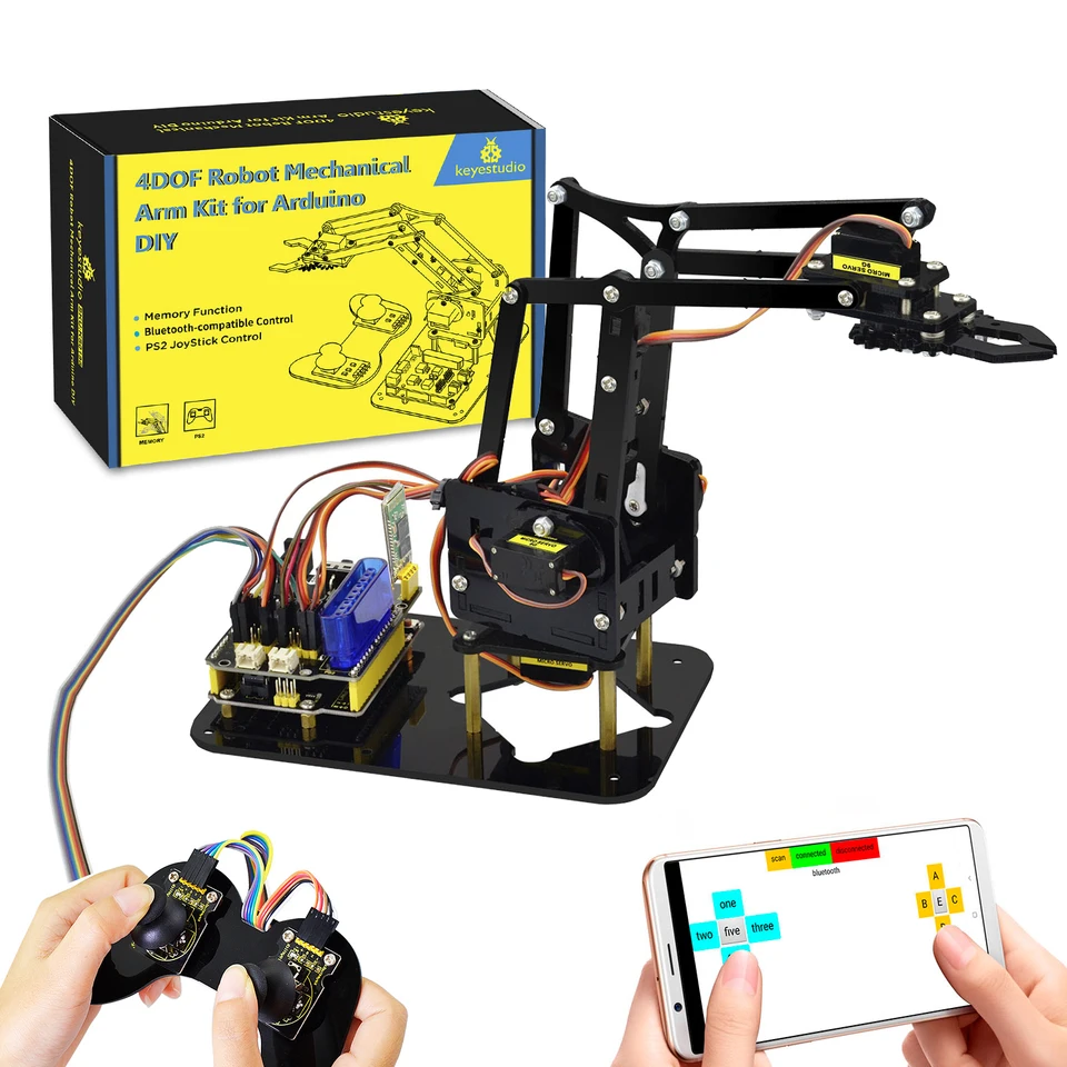 KEYESTUDIO 4DOF Robot Arm Kit For Arduino - DIY Robotics With Joypad & App Control