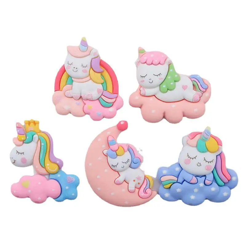 10pcs Big Unicorn Resin Flatback Cabochons Cute Large 55mm Cartoon Rainbow Unicorns Flat Back Embellishment for Scrapbooking