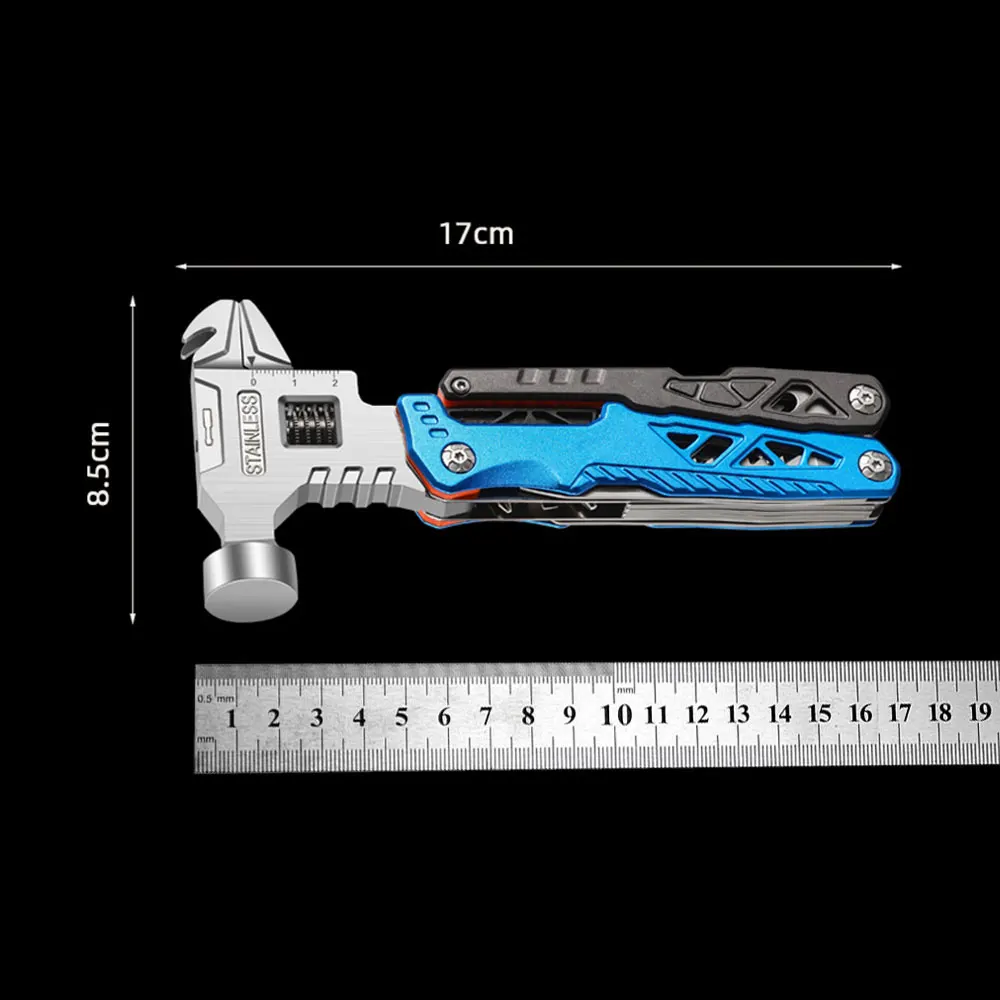 Outdoor camping multifunctional round head hammer stainless steel folding nail hammer pliers emergency vehicle combination a 5