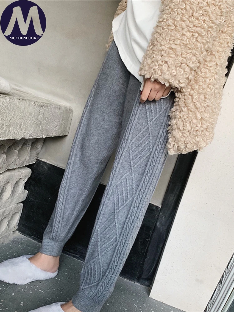 

Women's Knitted Pants Autumn/Winter New Elastic Waist Radish Pant Korean Fashion Casual Loose Women High Waisted Harem Pants