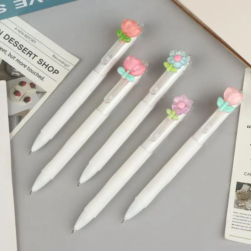 뜨거운 판매 5/10Pcs 귀여운 달콤한 튤립 꽃 젤 펜 빠른 건조 볼펜 0.5mm 검정 잉크 펜 사무실 학교 문구 용품
