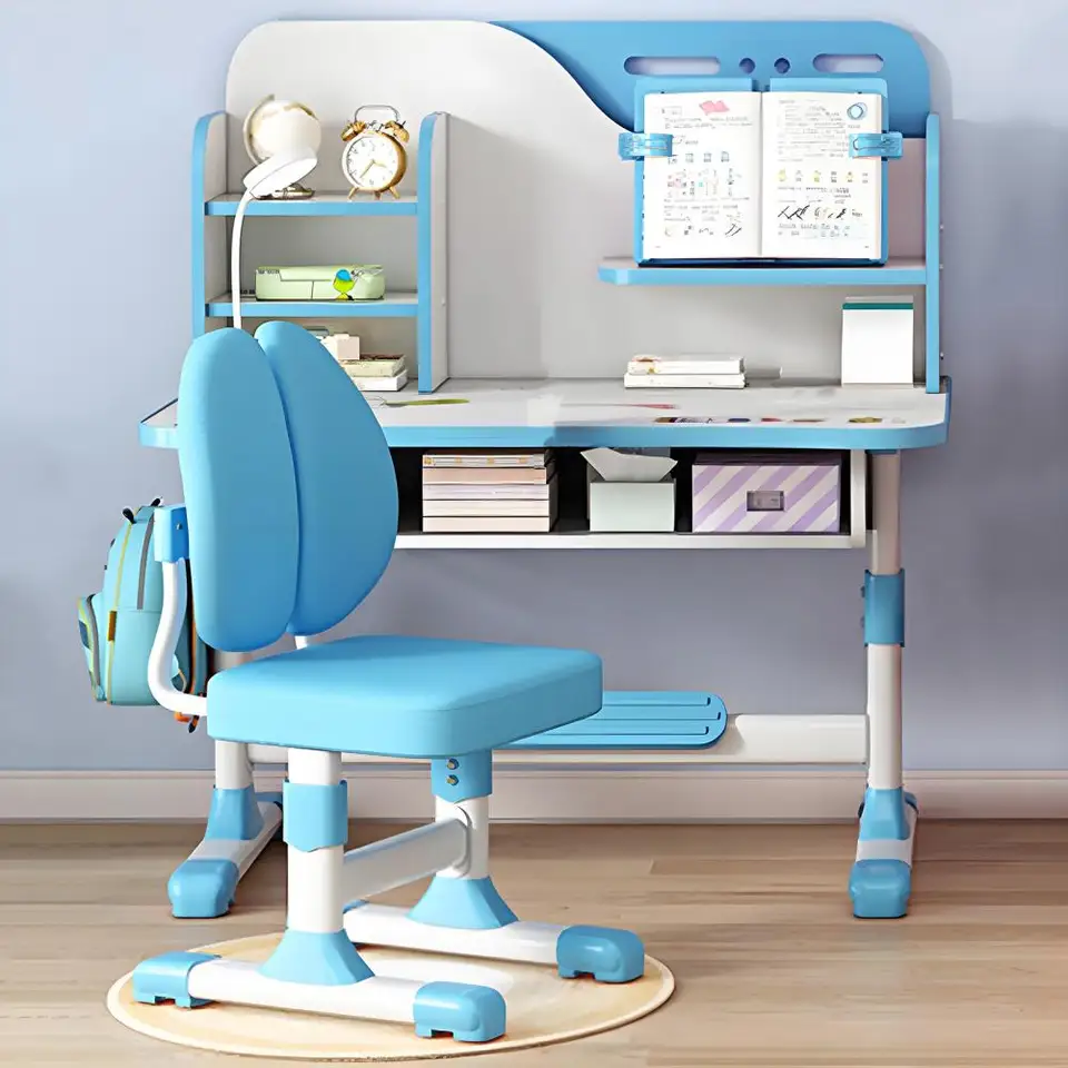 Kids Height Adjustable Desk Chair Set with Backrest