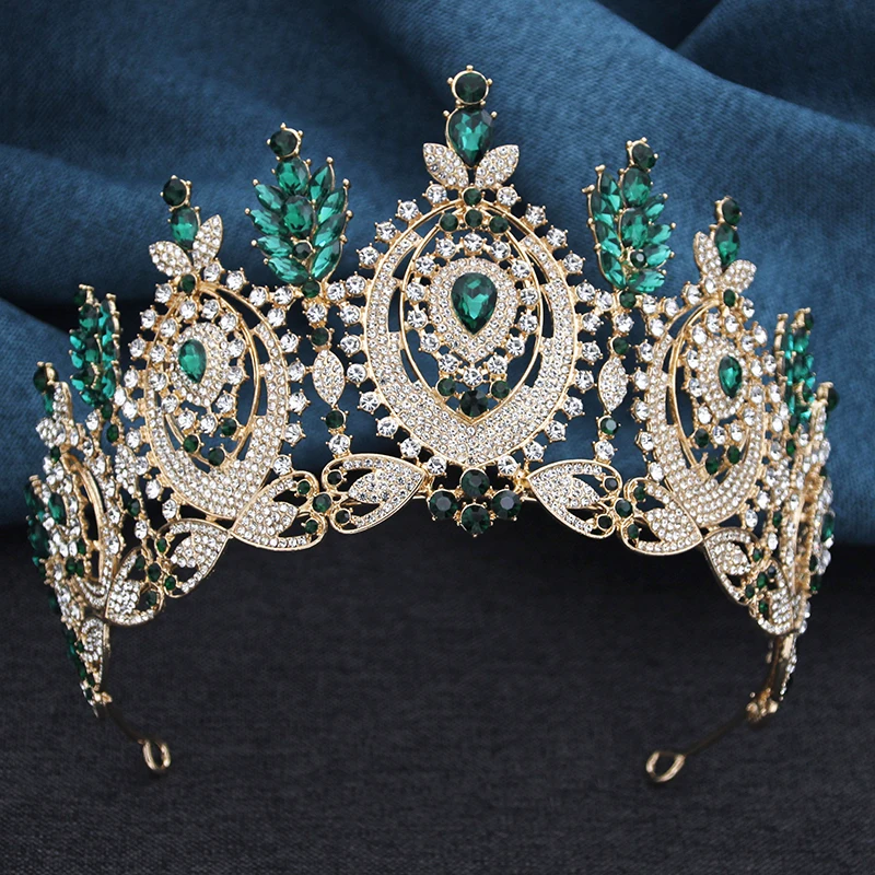 Pink Bridal Crown Vintage Baroque Rhinestone Tiaras Headdress Pageant Miss Party Wedding Crown Jewelry Hair Accessories