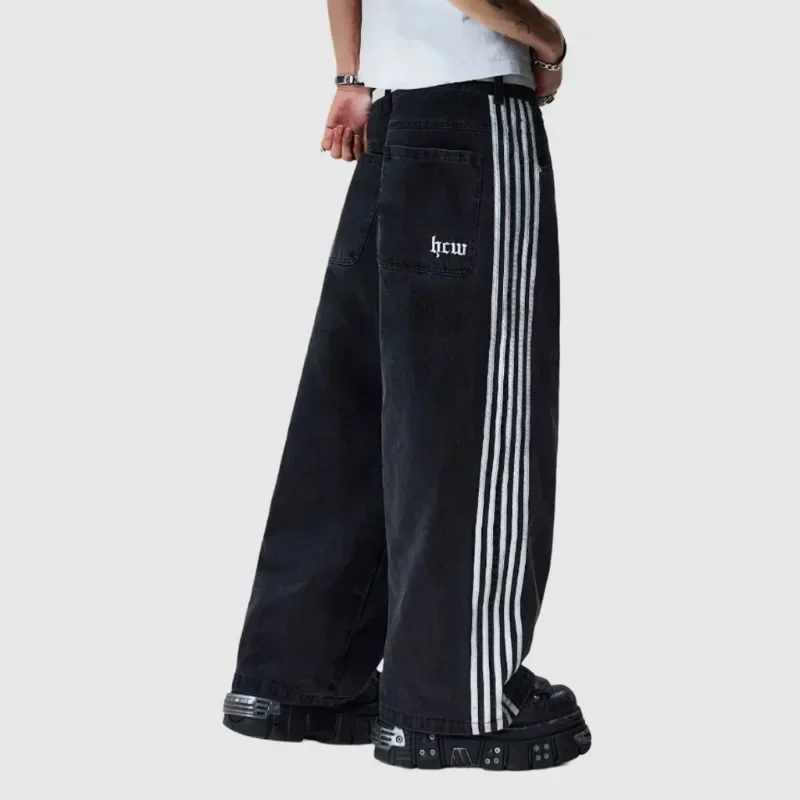 Y2K Women Simple Striped Embroidered Baggy Jeans Pink Sweatpants Hip Hop Streetwear Casual Retro Harajuku Wide Leg Denim Pants 5