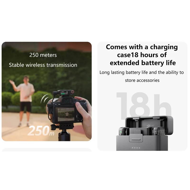 충전 케이스 포함 DJI 마이크 2 무선 마이크, 듀오 및 솔로 마이크 리시버 송신기, 인터뷰 브이로그 라이브 스트리밍용, 250m