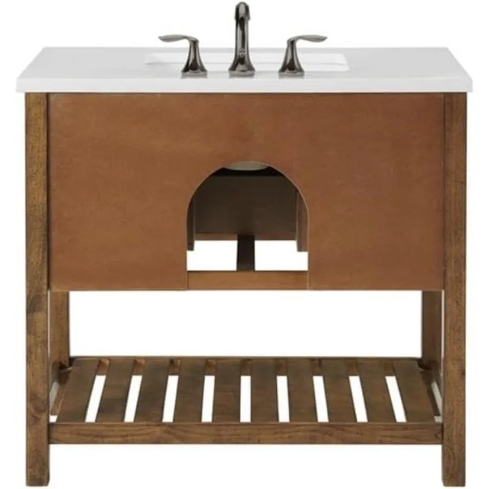 Monterey 37" Single Bathroom Vanity with Sink and Storage, Natural Brown 6