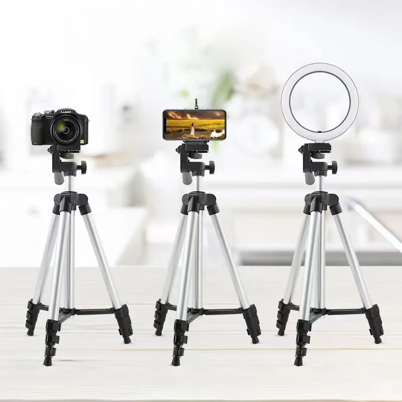 Treppiede Leggero e Portatile per Fotocamera con Altezza Regolabile e Clip Retrattile per Telefono, Ideale per Viaggi e Selfie - immagine 2