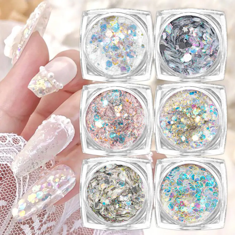

Colorful Manicure Aurora Gel Polish Decor Nail Accessories Nail Art Decoration Iridescent Mixed Hexagon Sparkling Nail Flakes