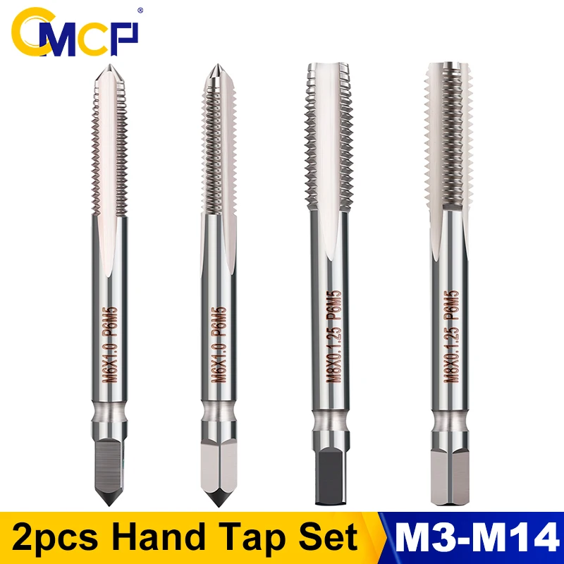CMCP 2개 세트 왼손 나사탭 HSS 직선 플루트 미터법 핸드탭 M3 M4 M..