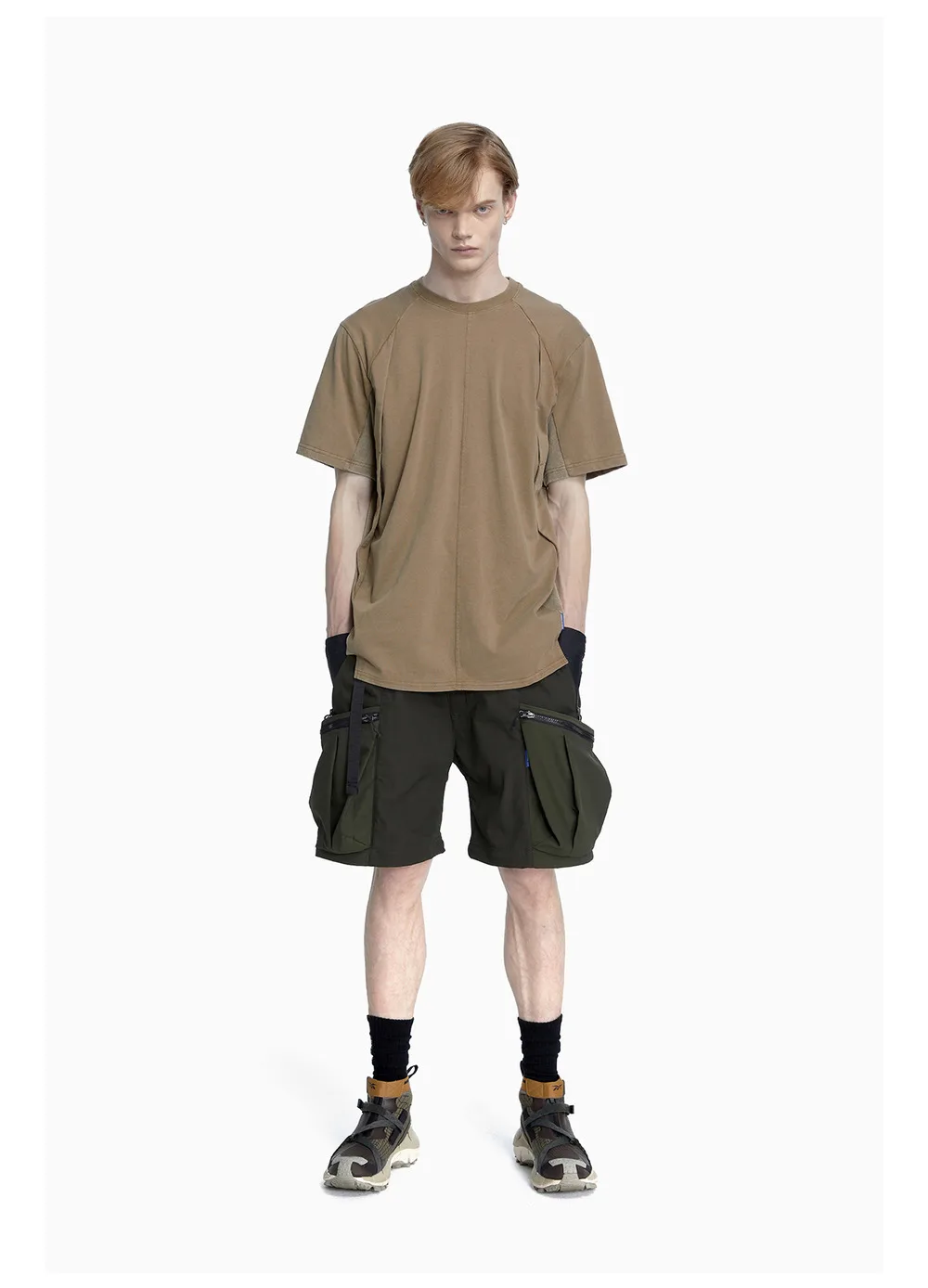 Reindee lusion 23ss 201 structural cut pure cotton t-shirt stacked structure diamond shape hem techwear gorpcore