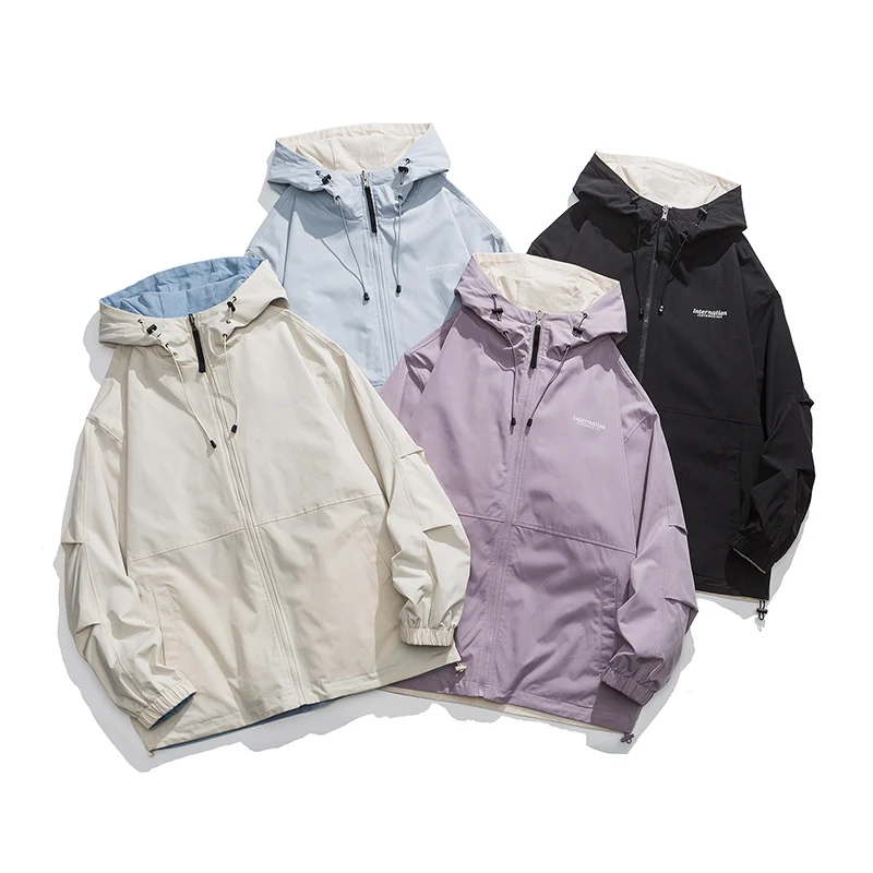 Men Double Sides Wears Hooded Jacket Outdoor Hiking Outerwear Couple Wind-Proof Streetwear High Quality Casual Men's Clothing