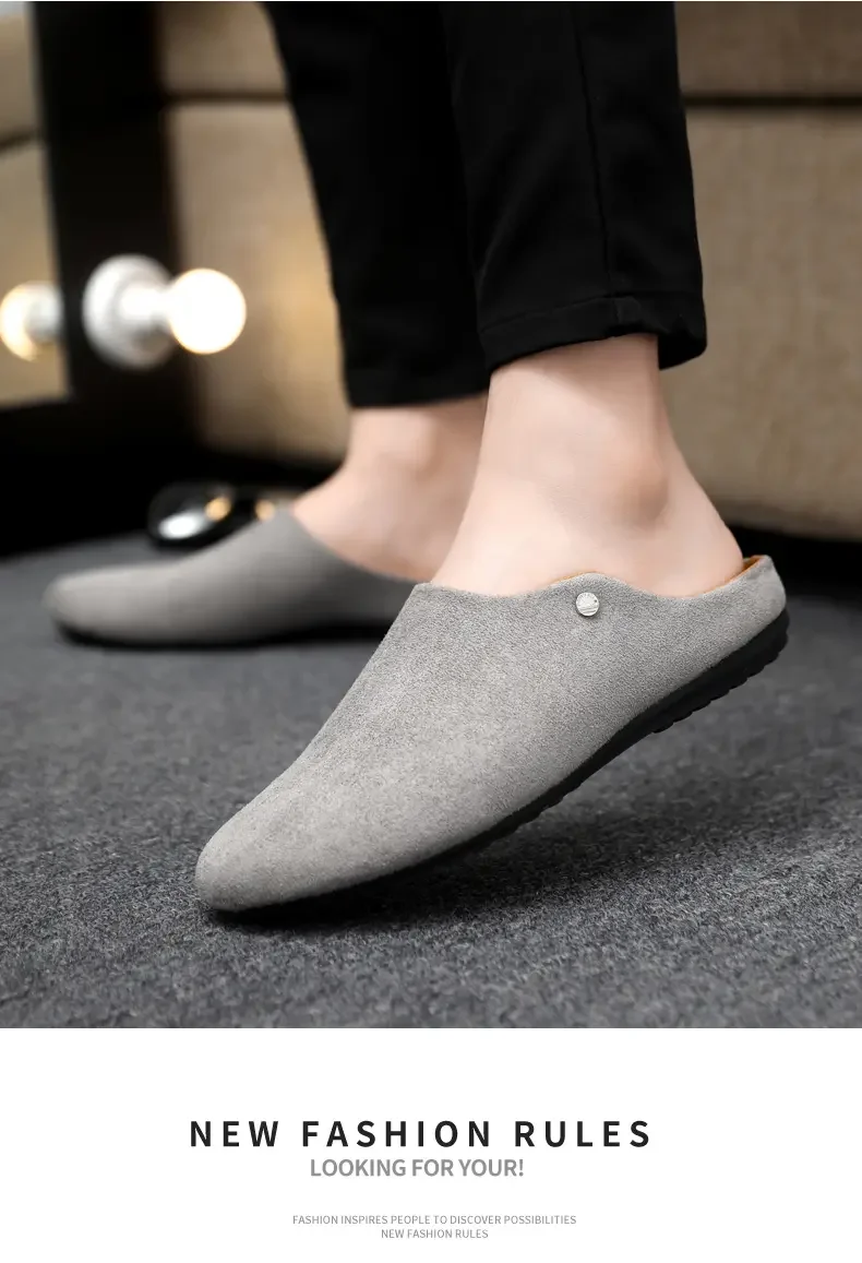 Office Casual Soft Bot Mule Slippers Men's Large Size Slip-On Clog Sle Breathable Flat Heel PU Leather Men oes