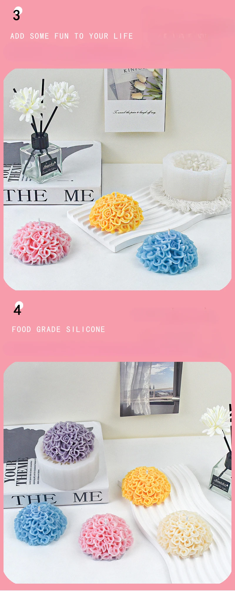 Description Picture 4 of itemChrysanthemum Silicone Mold DIY Gypsum Aromatherapy Candle Mold for Day of The Dead Marigold Ornament Home Decoration