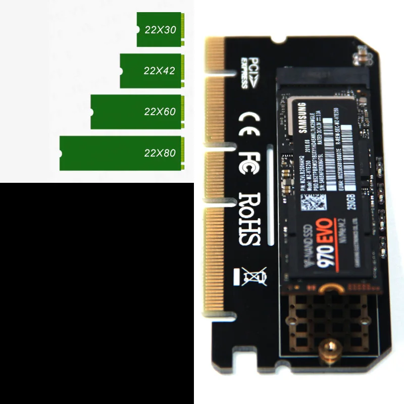 새로운 NVME PCIE 어댑터 PCI Express 3.0 X4/X8/X16-M 키 M.2 NVME 라이저 확장 카드 지원 2230 2242 2260 2280 M2 SSD 마이닝