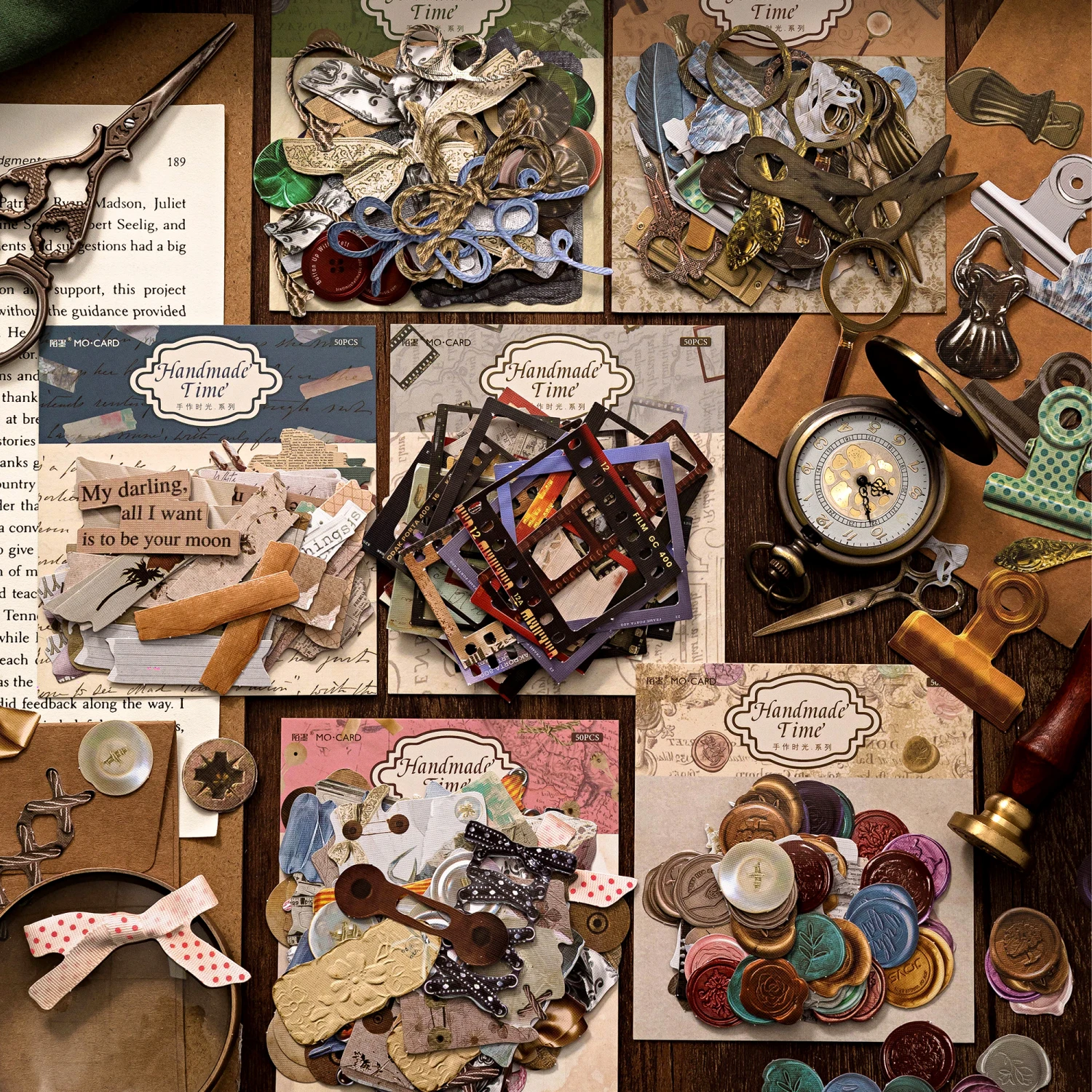 

50pcs Vintage Wove paper Handmade Time Stickers Decorativ DIY Scrapbooking Materials Art Collage Stationery Aesthetics Stickers