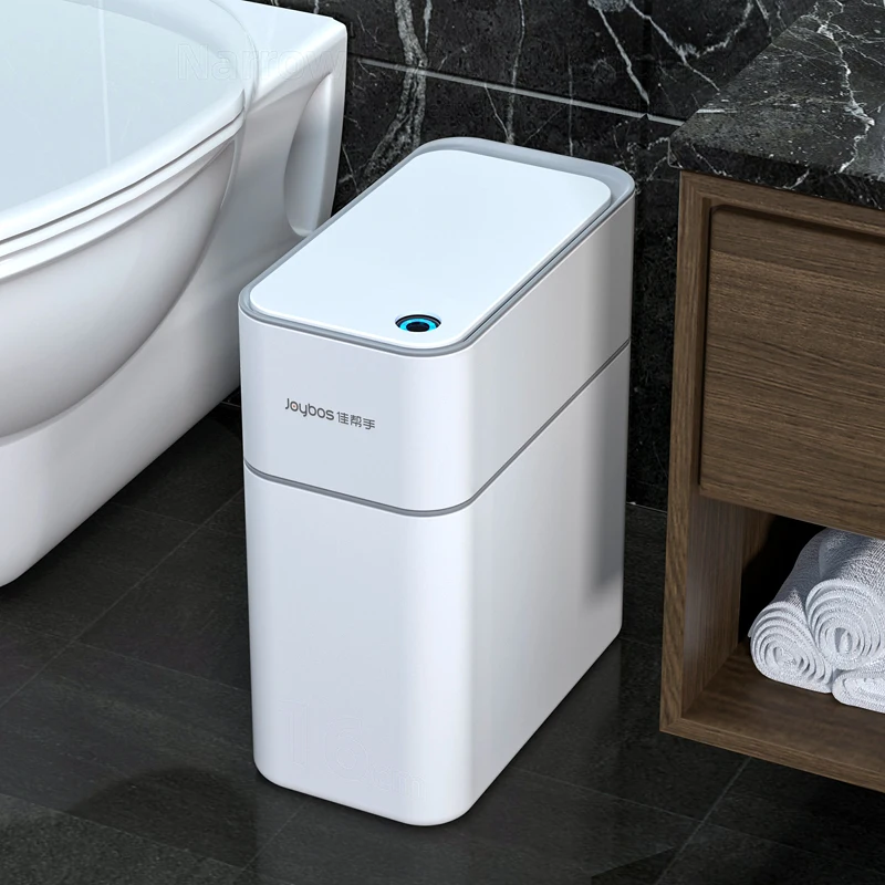 14l Smart Bathroom Trash Can Automatic Bagging Electronic Trash Can White Touchless Narrow Smart Sensor Garbage Bin Smart Home,trash can