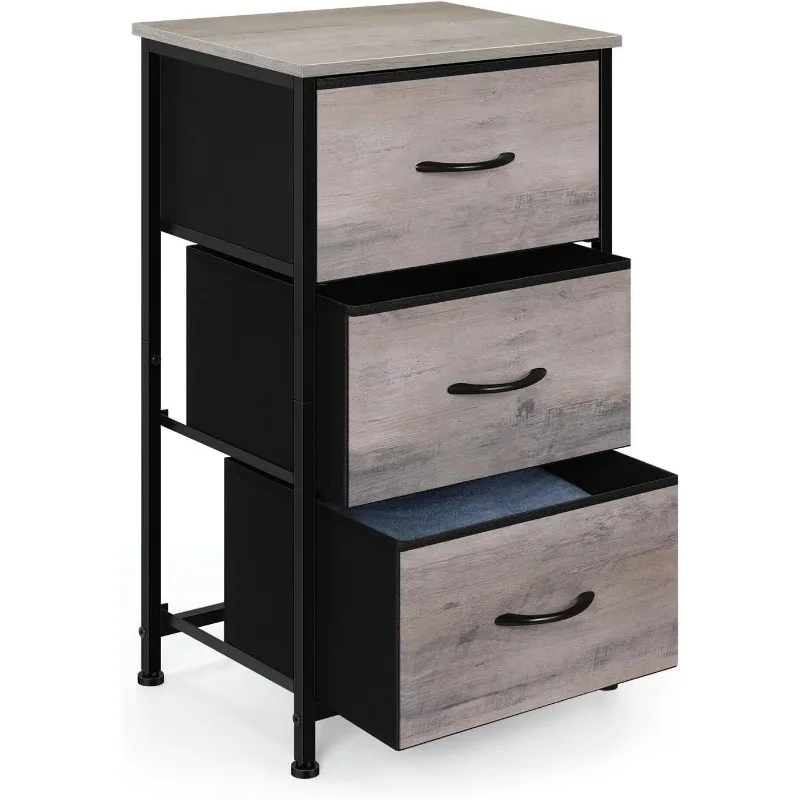 

Nightstand Dresser with 3 Drawers Storage Tower Organizer Unit with Removable Fabric Bins for Closet Bedside, Nursery,Bedroom