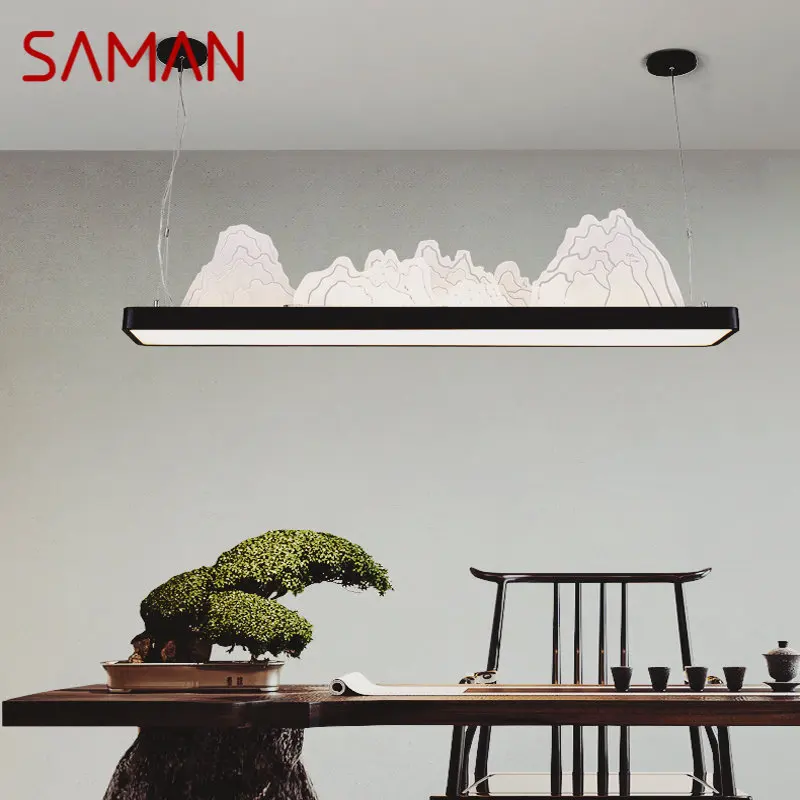 

SAMAN LED 3 Colors Pendant Lights Chinese Style Landscape Hanging Lamps and Chandeliers For Tea House Dining Room Decor