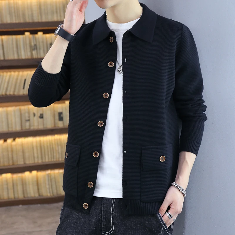 

Mens Sweaters Autumn Casual Solid Knitted Male Cardigan Designer Homme Sweater Slim Fitted Warm Clothing