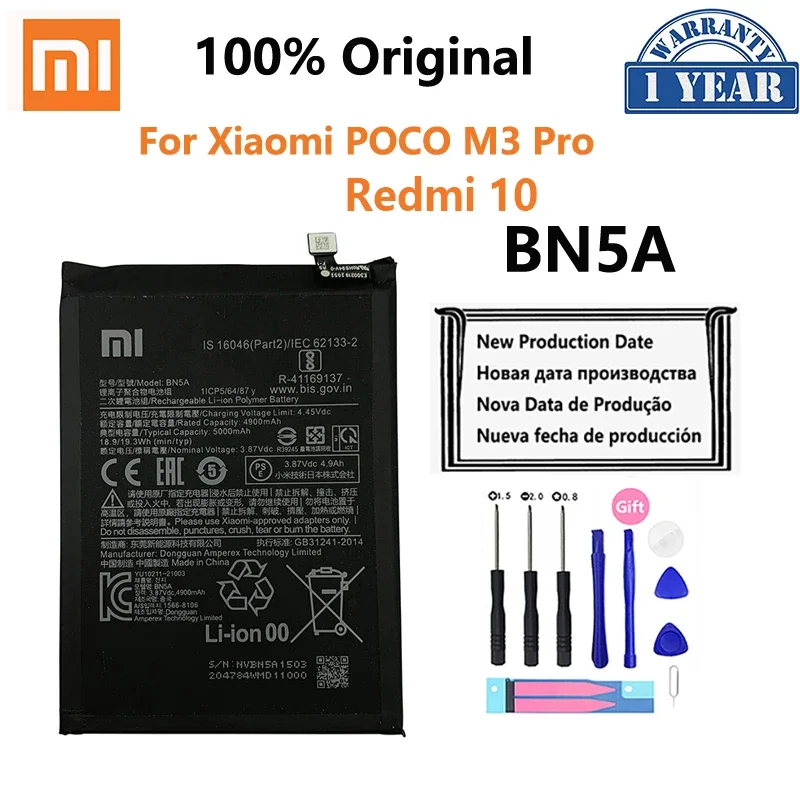 

100% Original BN5A 5000mAh Phone Battery For Xiaomi POCO M3 Pro 5G Redmi 10 Mobile Phone Replacement Batteries Bateria