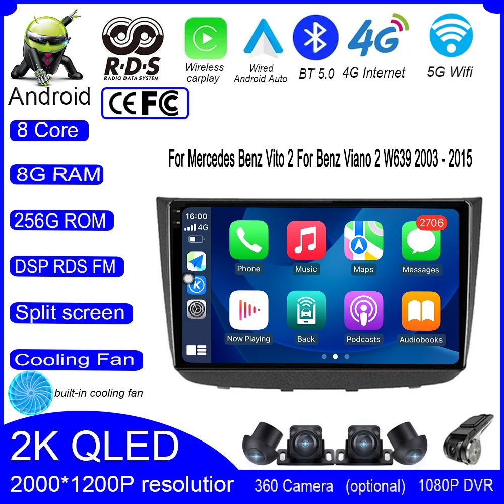 

For Mercedes Benz Vito 2 For Benz Viano 2 W639 2003 - 2015 Android 13 Car Radio Stereo Multimedia Player WIFI Navigation