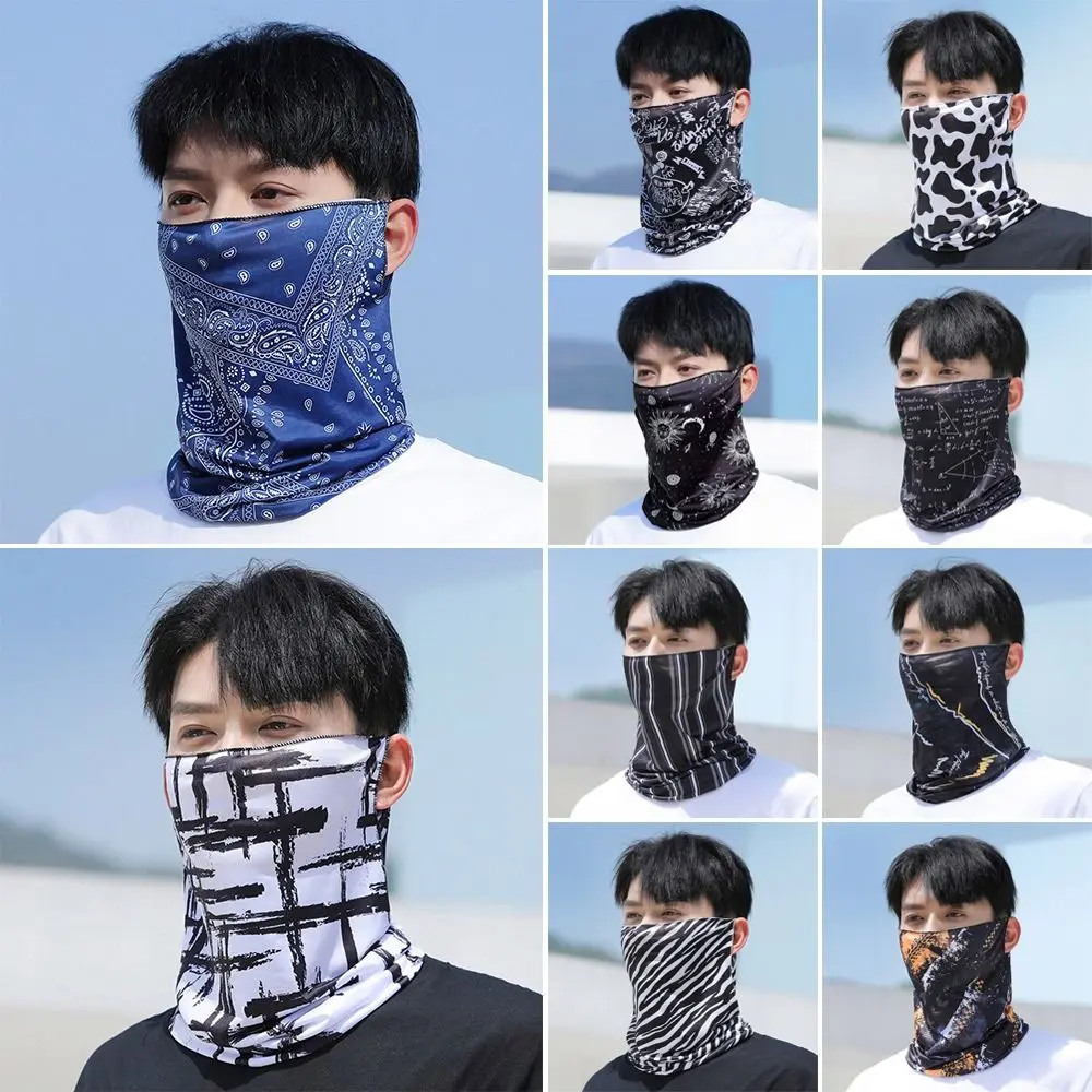 Elastic lce Silk Bandana Head Face Neck Gaiter Hanging Ear Breathable Face Cover Scarf Cycling Balaclava Men Women cycling bandana,bandana headscarf,neck gaiter,bandana neck cover,multifunctional bandana