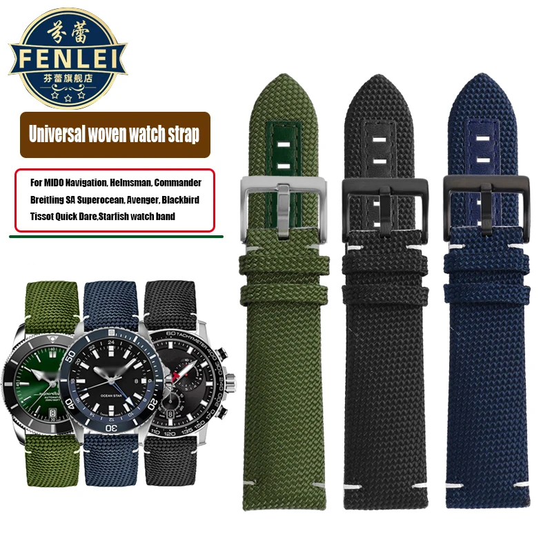 Cinturino In Pelle Di Nylon Da 22Mm Per Mido Navigator M026.629/430 Ocean Star M042.430 Cinturino Per Orologio In Tela Citizen Breitling Tissot