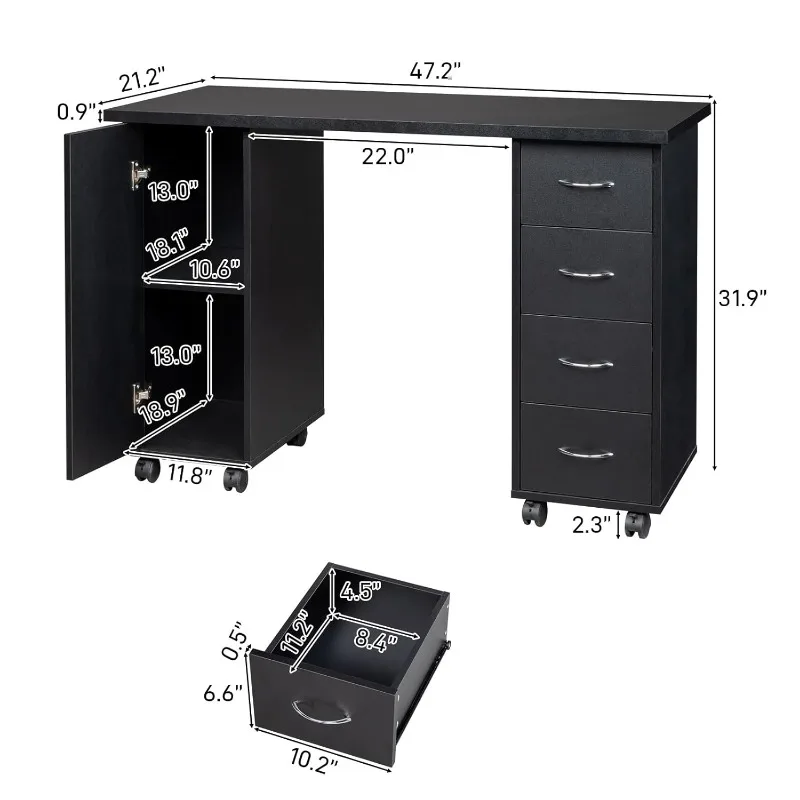 Description Picture 4 of itemRolling Nail Table Manicure Table Nail Desk Station, Beauty Salon Nail Station Desk Art Equipment with 4 Drawers