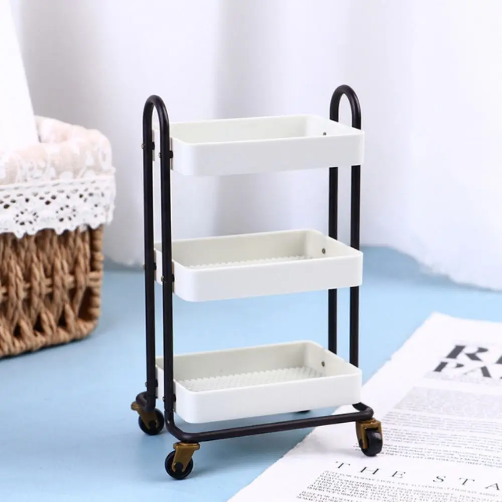 6 Styles 1:12 Dollhouse Trolley With Wheel Plastic Dining Cart House Decor Gift Storage Shelf Model