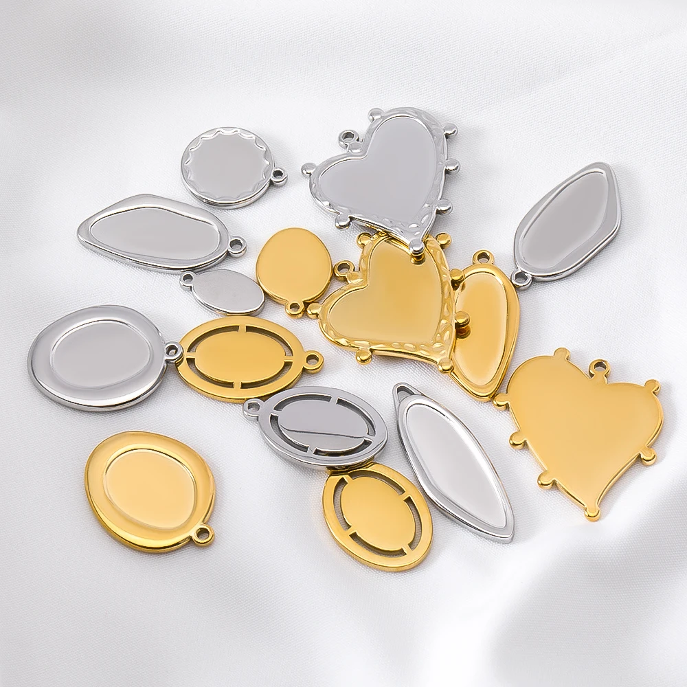 5 Stück 18K Edelstahl Ovale Mondrahmen Blanko-Lünetten DIY Ohrringe Geometrischer Herzanhänger Basis Charm Halskette Schmuckherstellung – Detail 3
