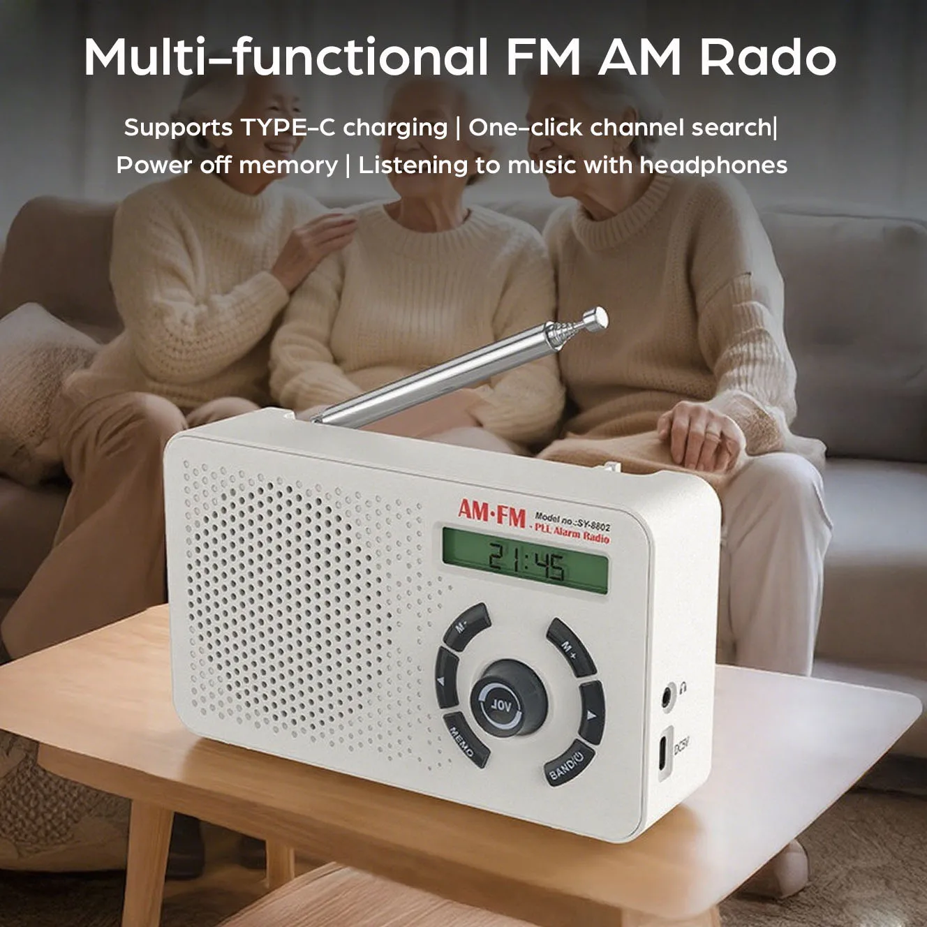 Portable Pocket Radio AM/FM/SW 3-Band Built-in Speaker Mini LCD Display Support 3.5mm Earphone Rechargeable Radio FM Receiver