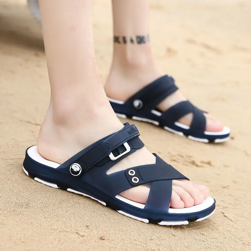 

Cresfimix sandalias male high quality light weight black peep toe anti skid beach sandals men cool style summer sandals a6320