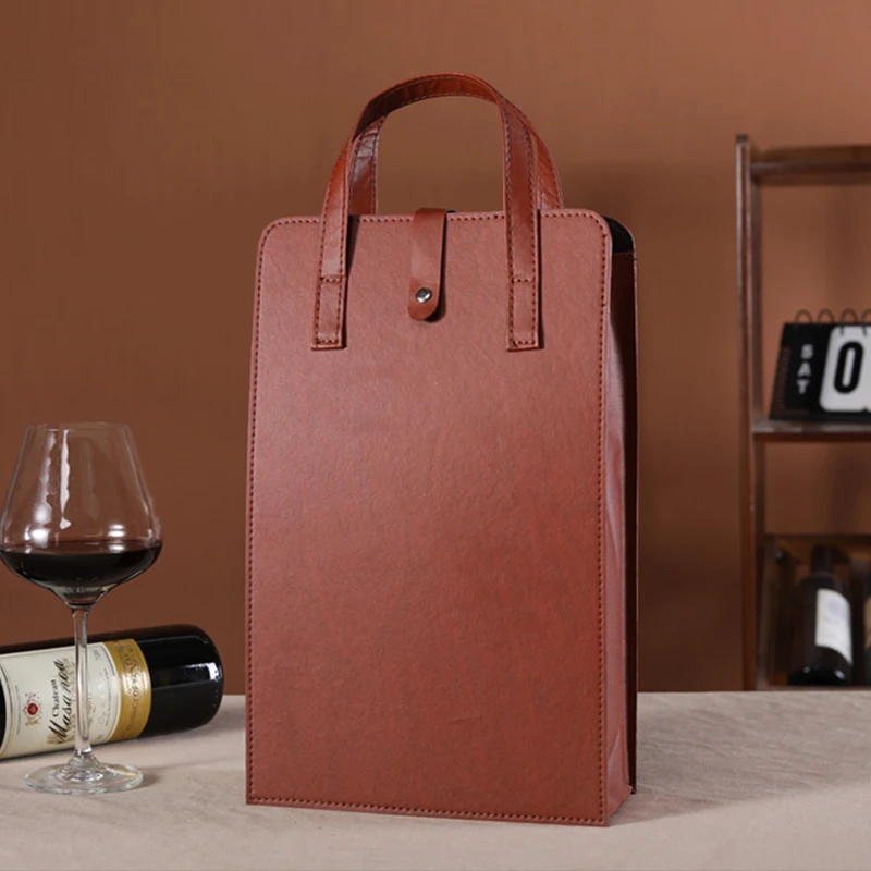 Personalized Premium Quality Wine Bottle Gift Bags Leather with Custom Logo Printed