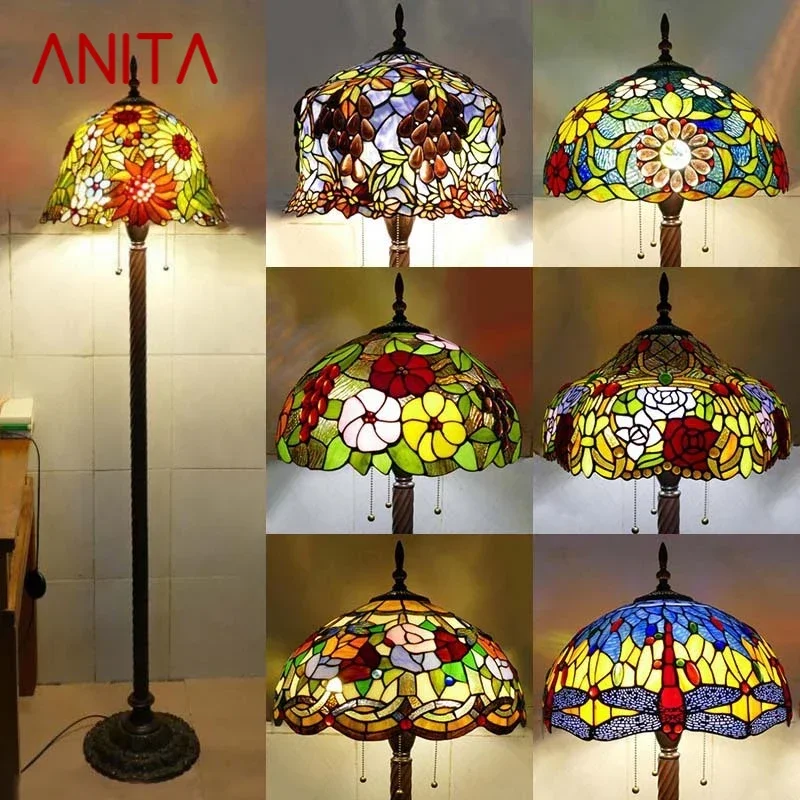 

ANITA Tiffany Floor Lamp American Retro Living Room Bedroom Lamp Country Stained Glass Floor Lamp