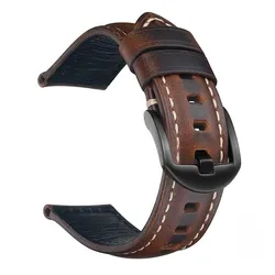 Quick Release Handmade Vintage Oil Waxed Leather Watch Band Strap - 18mm (Dark Brown)