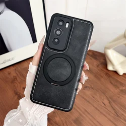 360 Degree Rotating Magnetic Imitation Cowhide Bracket Case - Soft Cover for OPPO Reno9 (BK)