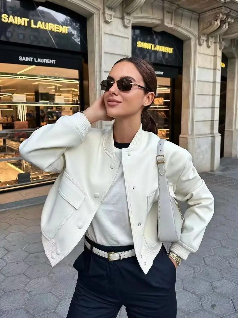 

Vintage Solid Long Sleeve Y2k Bomber Jacket Spring Traf Women Casual Coats Streetwear 2023 Female Elegant Lapel Zipper Jakcet